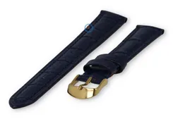 Luxury Tommy Hilfiger strap dark-blue leather - gold - 18mm