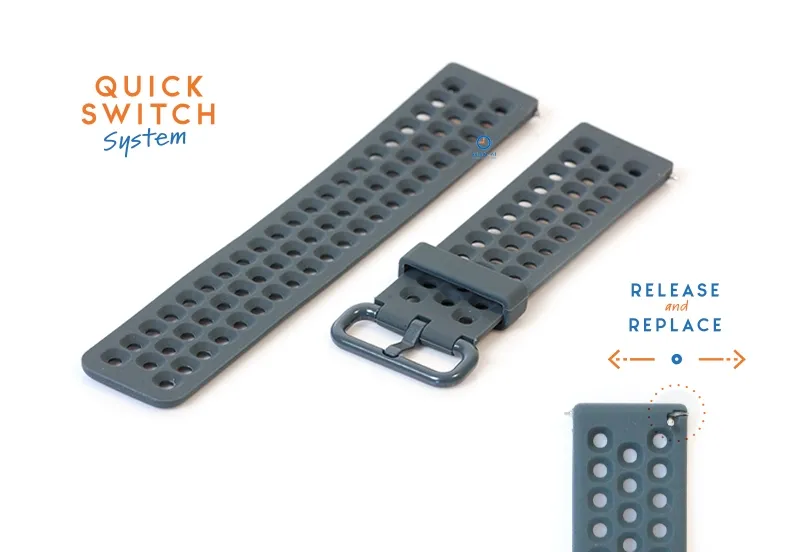 Horlogeband 23mm perforated siliconen donkergrijs