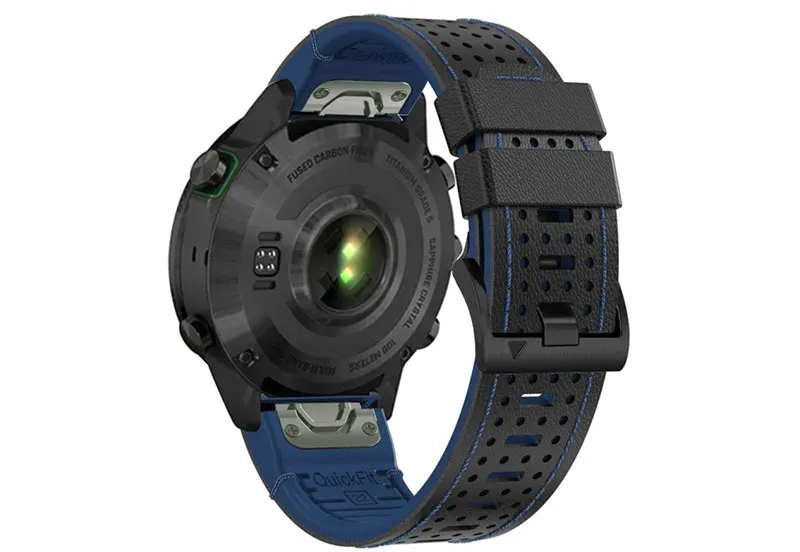 Premium 26mm strap - leather/silicone - black/blue