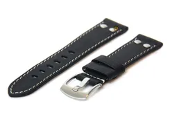 Watchstrap 18mm leather vintage black with studs