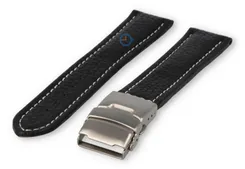 Watch strap black leather with folding clasp - 22mm