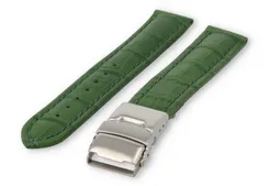 Watch band with security folding clasp 18mm green leather
