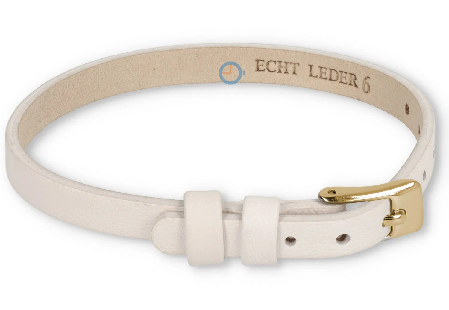 One-piece leren horlogeband - 6mm - wit met goud