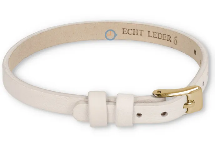 One-piece leren horlogeband - 6mm - wit met goud