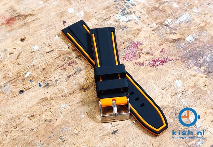 Silcone watch strap 22mm black/orange (reversible)