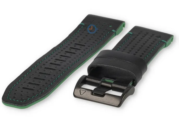 Premium 26mm strap - leather/silicone - black/green