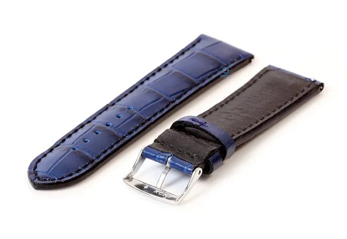 Watchstrap 22mm darkblue croco leather