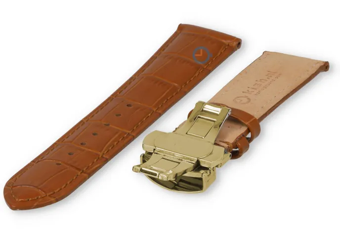 Luxury Maurice Lacroix watch strap light brown leather - butterfly clasp (gold) - 22mm