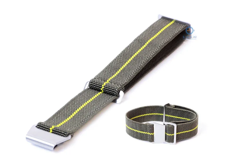 Elastic watchstrap 22mm nylon army green - yellow