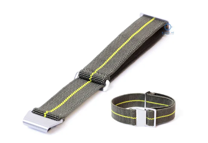 Elastic watchstrap 22mm nylon army green - yellow
