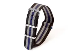 Watchstrap nylon 20mm Black/grey/blue