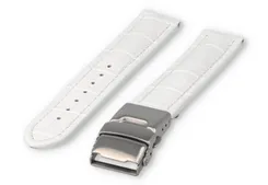 Watch band with security folding clasp 18mm white leather