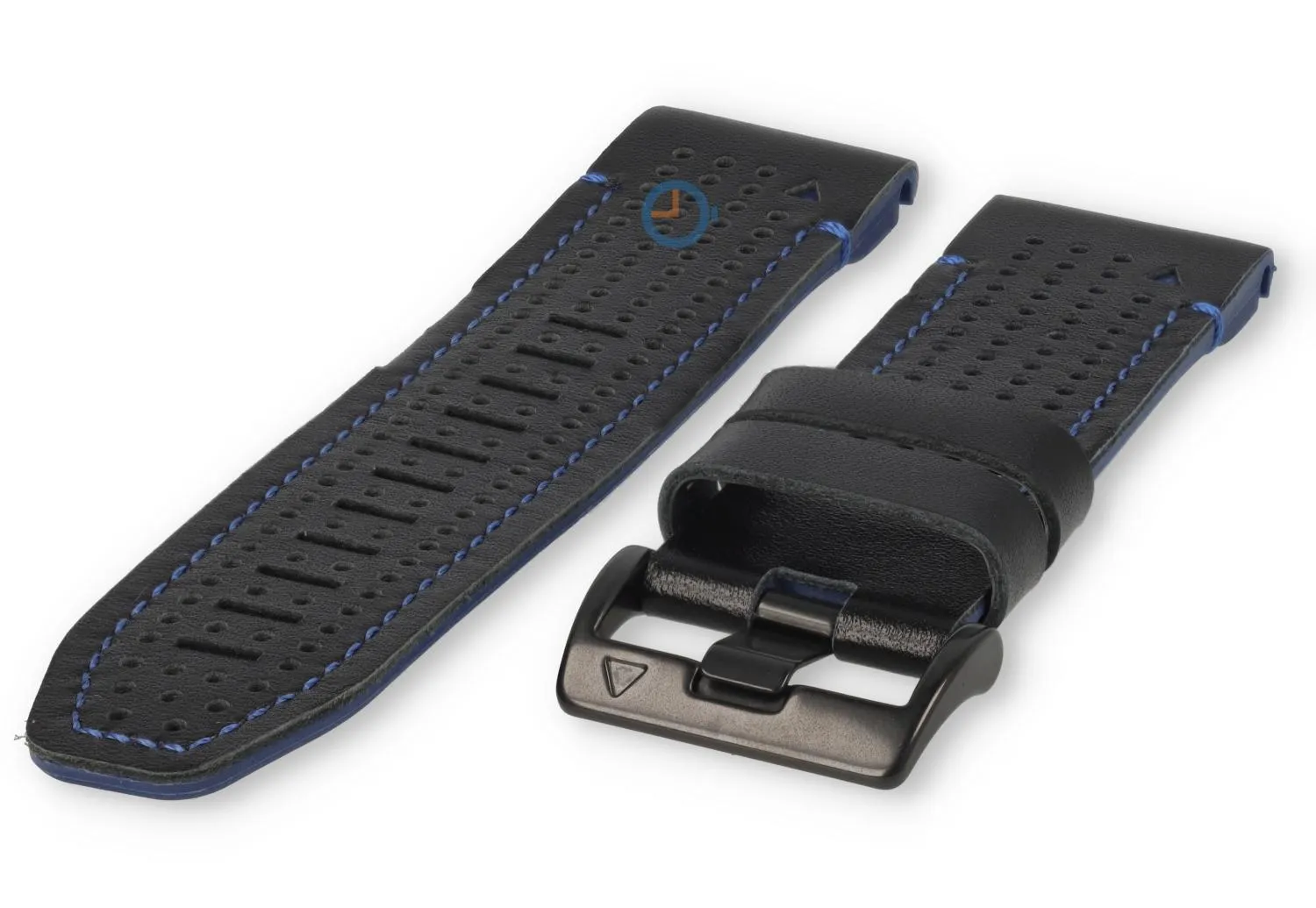 Premium 26mm strap - leather/silicone - black/blue
