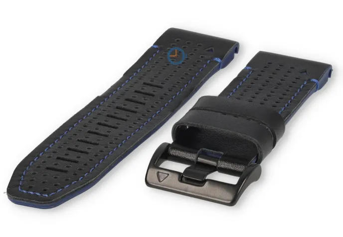 Premium 26mm strap - leather/silicone - black/blue