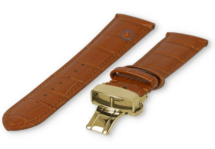 Luxe Maurice Lacroix horlogeband lichtbruin leer - vlindersluiting (goud) - 22mm