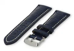 Watch band with crocoprint 24mm navyblue leather