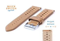 Horlogeband 24mm vintage perforated bruin leer