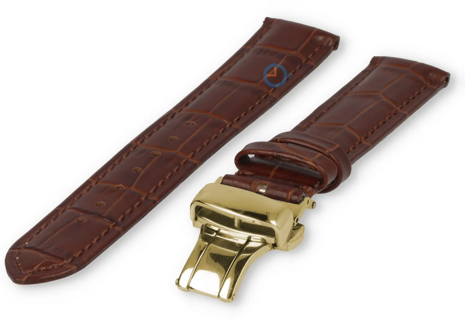 Luxe Edox horlogeband donkerbruin leer - vlindersluiting (goud) - 16mm