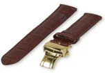 Luxe Edox horlogeband donkerbruin leer - vlindersluiting (goud) - 16mm