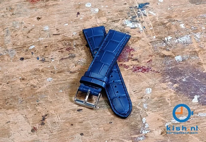 Watchstrap 22mm darkblue croco leather